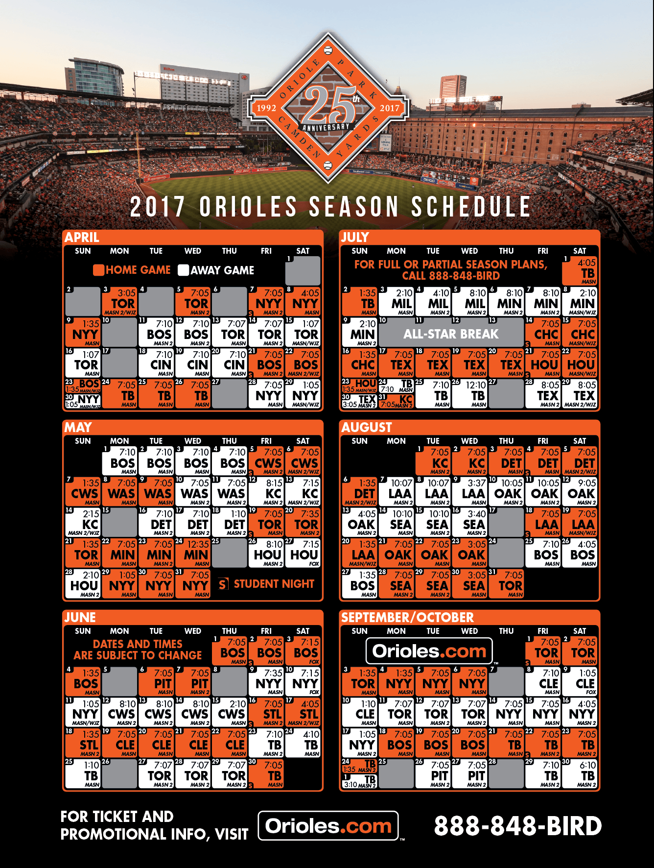 Baltimore Orioles 2017 Season Schedule