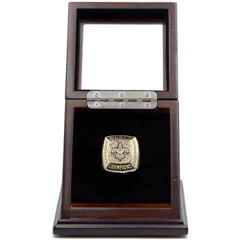 NFL 2009 Super Bowl XLIV New Orleans Saints Championship Replica Fan Ring with Wooden Display Case - Brees