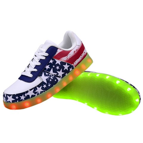 Women USB Charging LED Light Up Shoes Flashing Sneakers - Flag