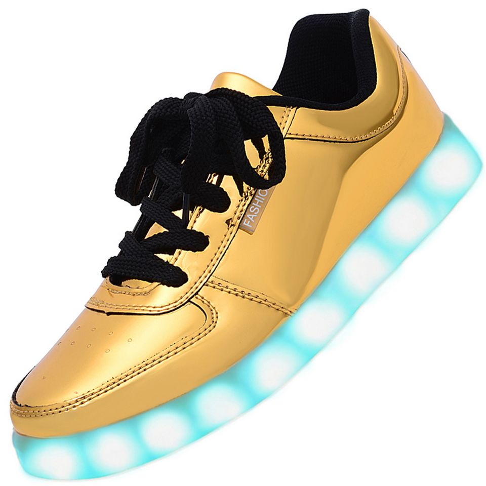Men USB Charging LED Light Up Shoes Flashing Sneakers - Gold