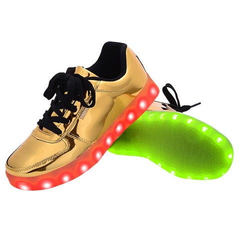 Women USB Charging LED Light Up Shoes Flashing Sneakers - Gold