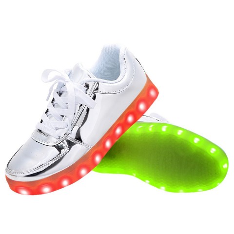 Women USB Charging LED Light Up Shoes Flashing Sneakers - Silver