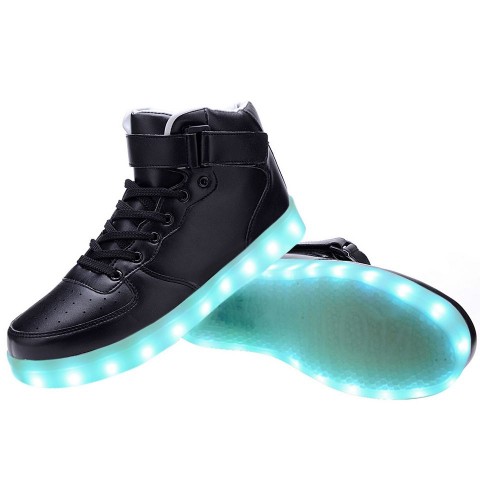 Women High Top USB Charging LED Light Up Shoes Flashing Sneakers - Black