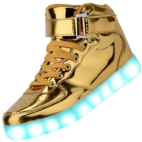 Men High Top USB Charging LED Light Up Shoes Flashing Sneakers - Gold