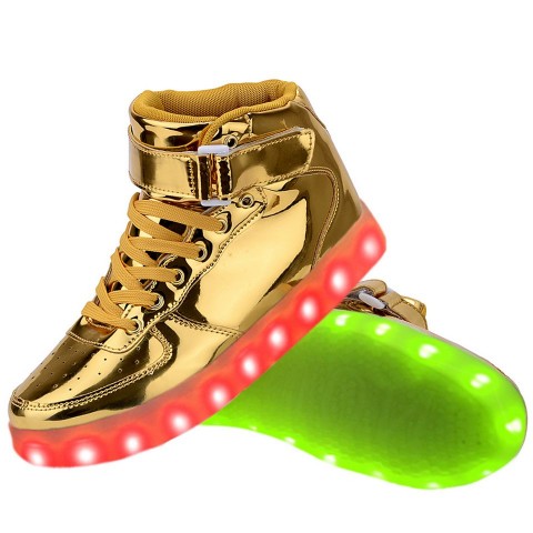 Women High Top USB Charging LED Light Up Shoes Flashing Sneakers - Gold