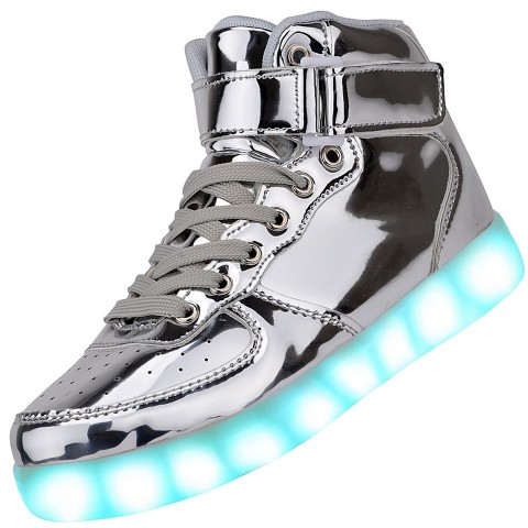 Men High Top USB Charging LED Light Up Shoes Flashing Sneakers - Silver