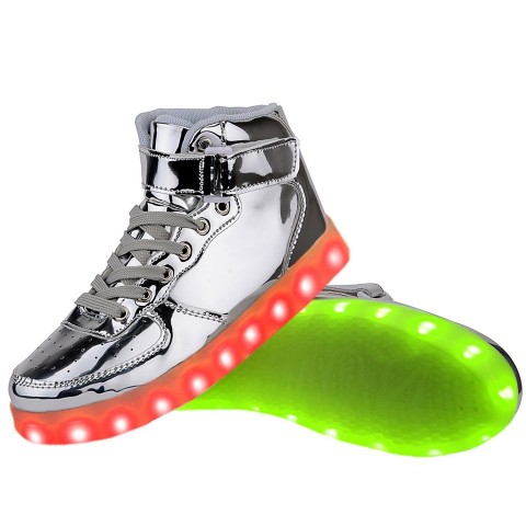 Women High Top USB Charging LED Light Up Shoes Flashing Sneakers - Silver