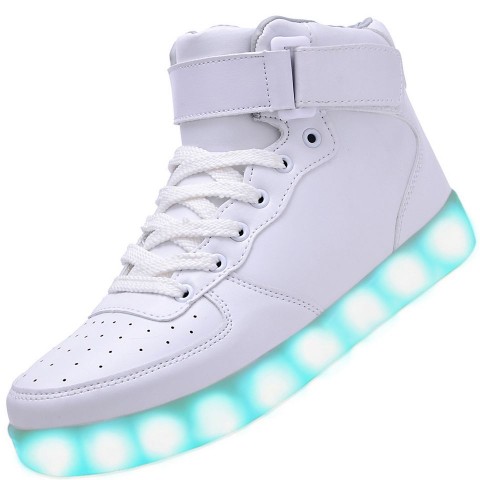 Men High Top USB Charging LED Light Up Shoes Flashing Sneakers - White