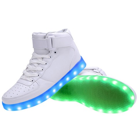 Women High Top USB Charging LED Light Up Shoes Flashing Sneakers - White