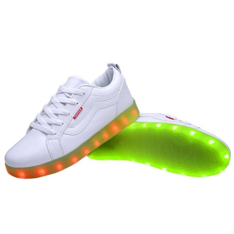 Women USB Charging LED Light Up Sport Shoes Flashing Sneakers - White