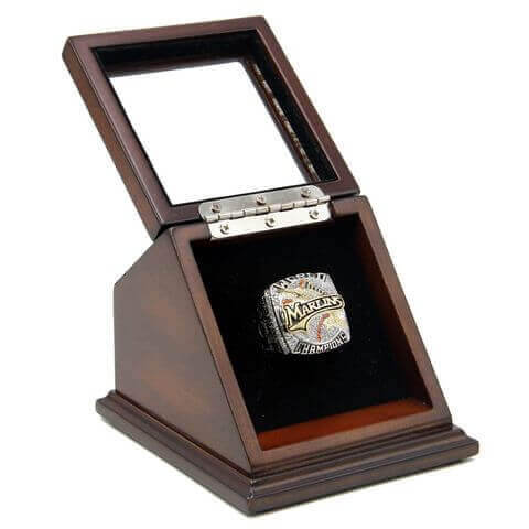 MLB 2003 Florida Marlins World Series Championship Replica Fan Ring with Wooden Display Case