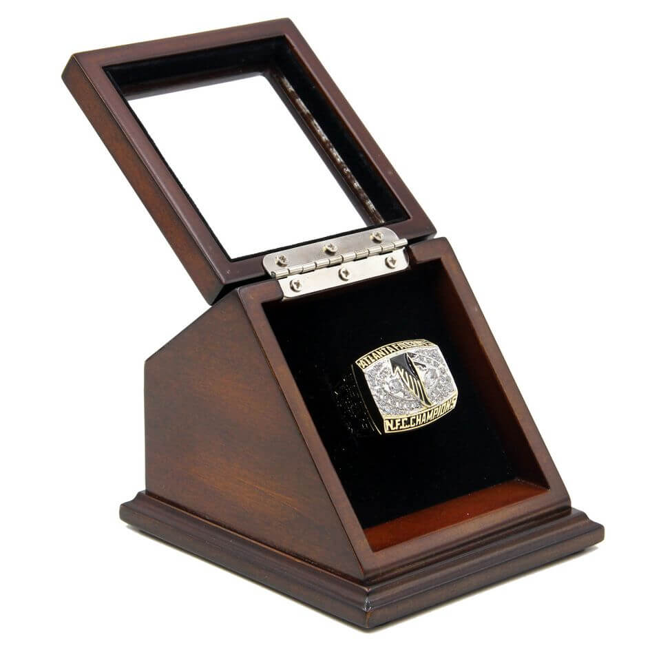 2 Set Atlanta Falcons NFC Championship Rings With Wooden Display Box 1998 2006 