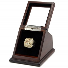 NFL 1998 Super Bowl XXXIII Denver Broncos 18K Gold-Plated Championship Replica Fan Ring with Wooden Display Case