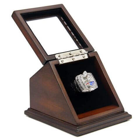 NFL 2003 Super Bowl XXXVIII New England Patriots Championship Replica Fan Ring with Wooden Display Case