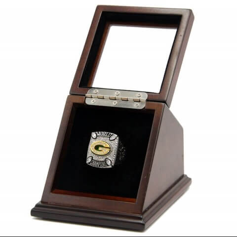 NFL 2010 Super Bowl XLV Green Bay Packers 18K Gold-Plated Championship Replica Fan Ring with Wooden Display Case - Rodgers