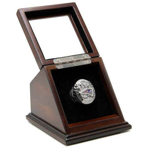 NFL 2014 Super Bowl XLIX New England Patriots Championship Replica Fan Ring with Wooden Display Case