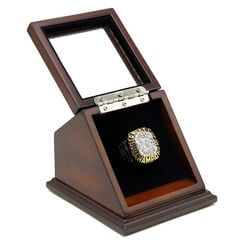 NHL 1990 Edmonton Oilers Stanley Cup Championship Replica Fan Ring with Wooden Display Case