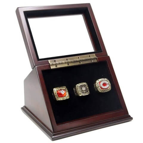 MLB 1975 1976 1990 Cincinnati Reds World Series Championship Replica Fan Rings with Wooden Display Case Set