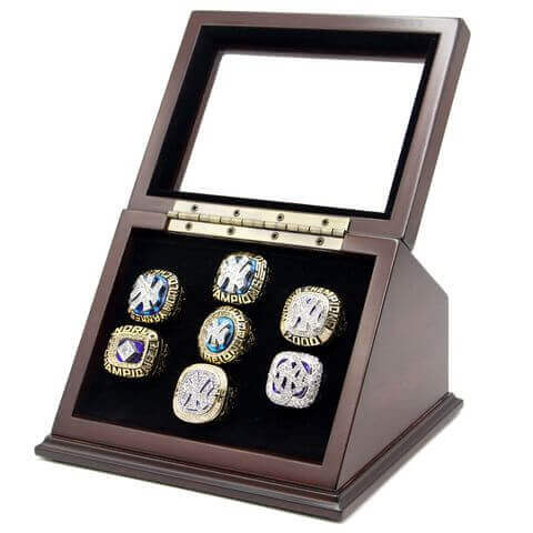 MLB 1977 1978 1996 1998 1999 2000 2009 New York Yankees World Series Championship Replica Ring with Wooden Display Cases Set