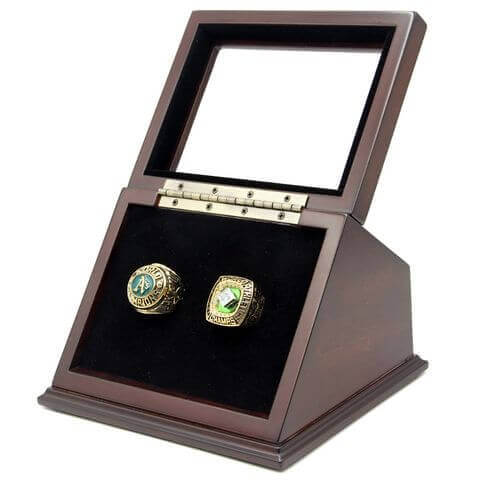 MLB 1974 1989 Oakland Athletics World Series Championship Replica Fan Rings with Wooden Display Case Set