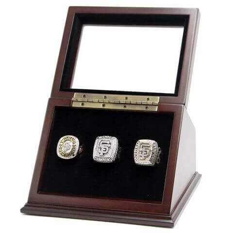 MLB 2010 2012 2014 San Francisco Giants World Series Championship Replica Fan Rings with Wooden Display Case Set