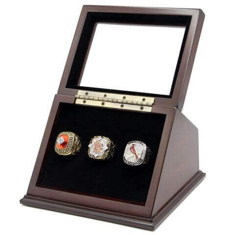 MLB 1982 2006 2011 St.Louis Cardinals World Series Championship Replica Fan Rings with Wooden Display Case Set