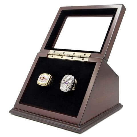 NFL 2000 2012 Baltimore Ravens Super Bowl Championship Replica Fan Rings with Wooden Display Case Set