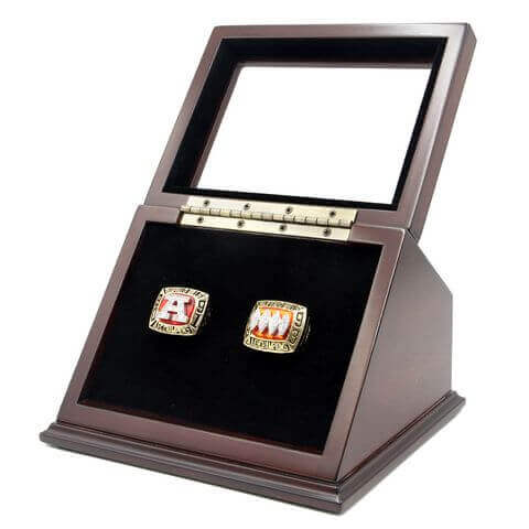 AFC 1991 1993 Buffalo Bills Championship Replica Fan Rings with Wooden Display Case Set