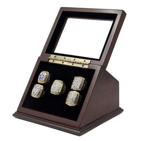 NFL 1971 1977 1992 1993 1995 Dallas Cowboys Super Bowl Championship Replica Fan Rings with Wooden Display Case Set