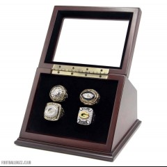 NFL 1966 1967 1996 2010 Green Bay Packers Super Bowl Championship Replica Fan Rings with Wooden Display Case Set