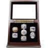 NFL 1985 2001 2003 2004 2007 2011 2014 New England Patriots Super Bowl Championship Replica Fan Rings with Wooden Display Case Set