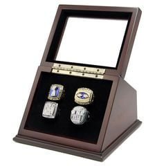 NFL 1986 1990 2007 2011 New York Giants Super Bowl Championship Replica Fan Rings with Wooden Display Case Set