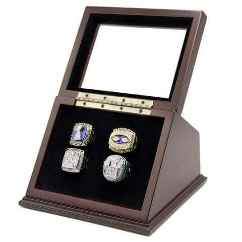 NFL 1986 1990 2007 2011 New York Giants Super Bowl Championship Replica Fan Rings with Wooden Display Case Set