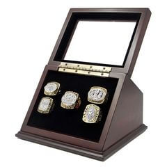 NFL 1981 1984 1988 1989 1994 San Francisco 49Ers Super Bowl Championship Replica Fan Rings with Wooden Display Case Set