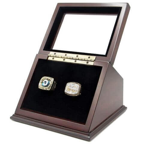 NFC 1979 NFL 1999 St. Louis Rams Championship Replica Fan Rings with Wooden Display Case Set