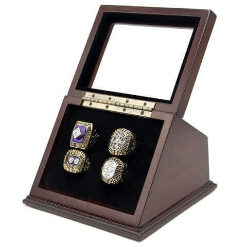 NHL 1980 1981 1982 1983 New York Islanders Stanley Cup Championship Replica Fan Rings with Wooden Display Case Set