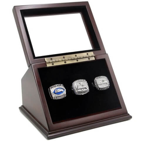 NFL 2013 NFC 2005 2014 Seattle Seahawks Super Bowl Championship Replica Fan Rings with Wooden Display Case Set